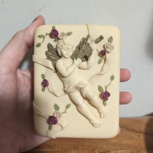 Angel Trinket Keepsake Box 1993 Floral Hand Painted